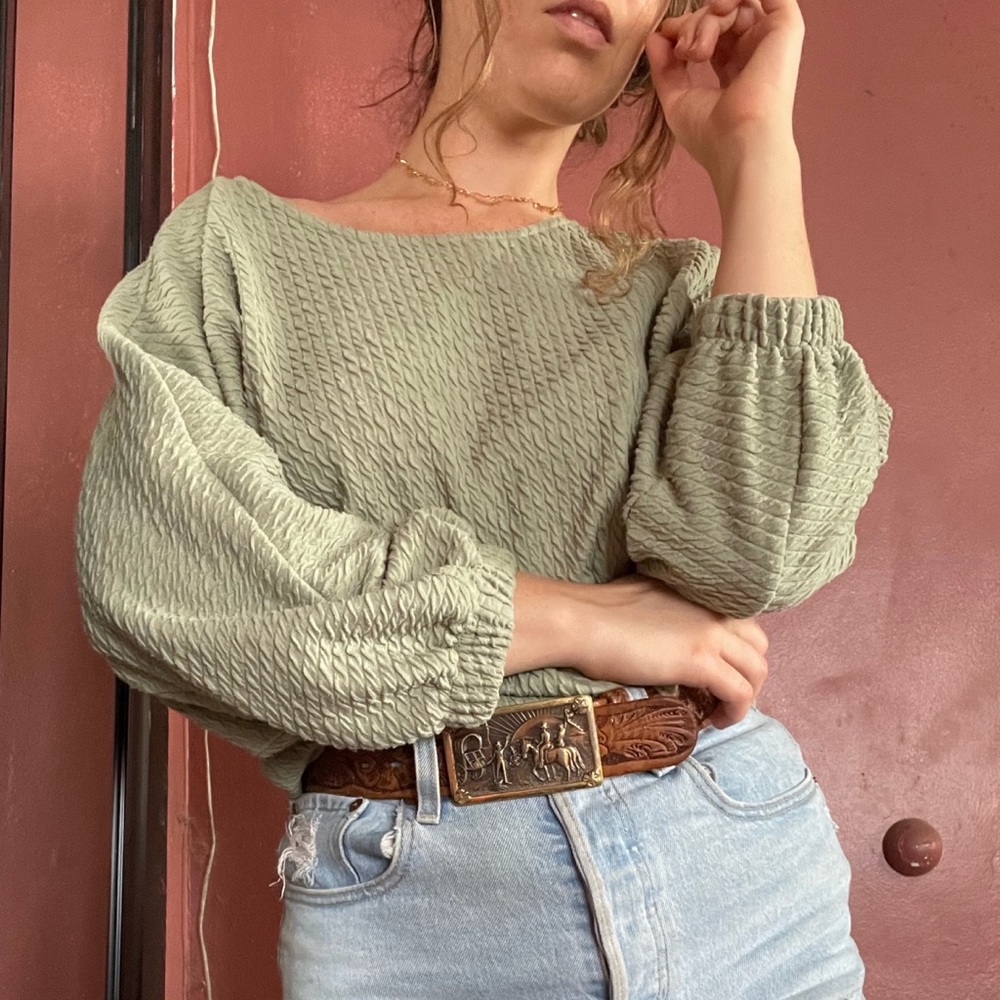 Anthropologie 🌿 Arya Balloon Sleeve Sage Green Sweater